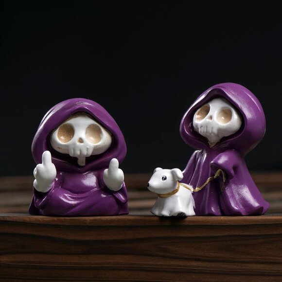 Adorable Skull Grim Reaper Statue Ghost Statue Figurine Halloween Home Decor - Picture 6 of 6